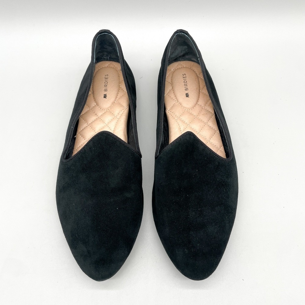 Birdies Women's 9 The Starling Smoking Slipper Loafers Black Suede Comfort Flats